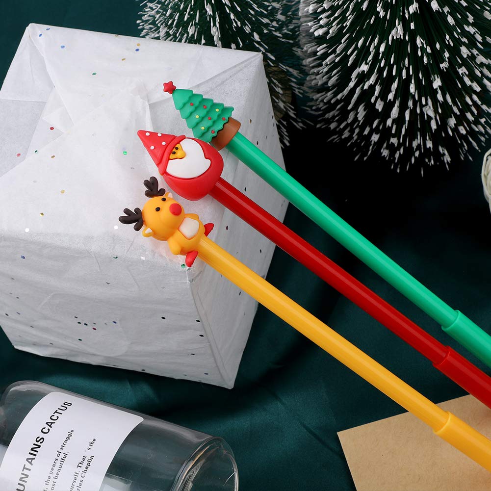 NUOBESTY Weihnachts-Gelstifte, 12 Stück – Mit Weihnachtsmann, Elch & Schneemann, Für Schule & Büro