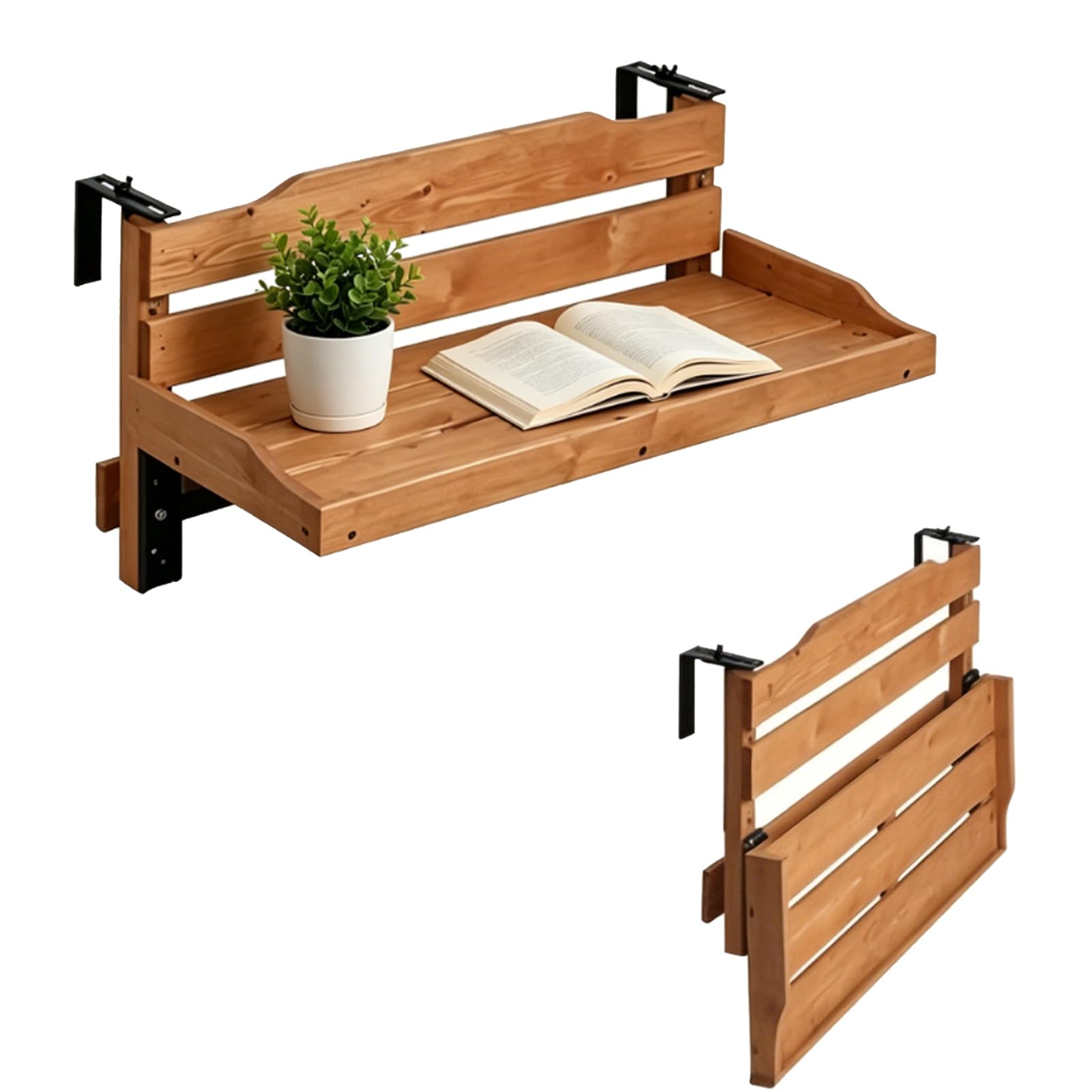 Table De Balcon en Bois Rabattable Suspendue Balcon, Table De Balcon Suspendue Pliable Résistante Aux Intempéries économise De l'espace pour Garde-Corps De Patio Terrasse (60x24x30cm)