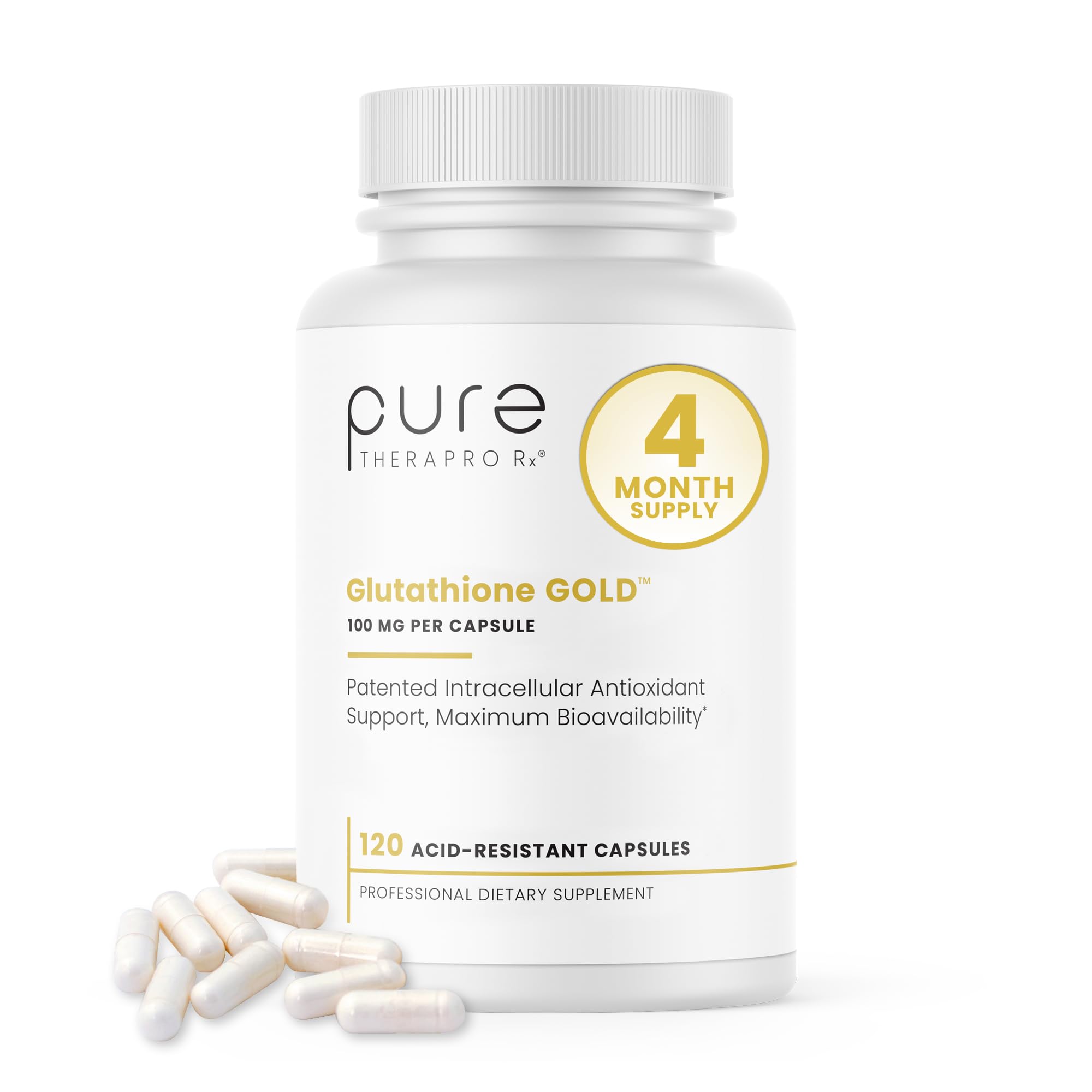 Acetyl Glutathione Gold 100mg, Made in USA - 4 Month Supply | Acid Resistant Capsules | Patented Acetylated Form of Glutathione | Zero Fillers, Pharmaceutical Grade, Non GMO