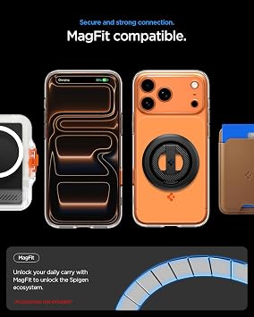Spigen iPhone 17 Pro ile Uyumlu MagSafe Kılıf Ultra Hybrid T Mag Fit Glossy Kamera Kontrol Sararmaya Dayanıklı Turuncu Şeffaf Kapak - ACS10471 (Spigen TR Garantili)