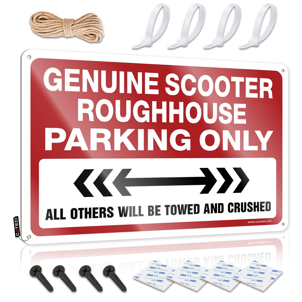KRAZMURONGD Funny Metal Signs For Outdoors Genuine Scooter Roughhouse Parking Only Tin Sign Funny Outdoor Signs Man Cave Wall Decor