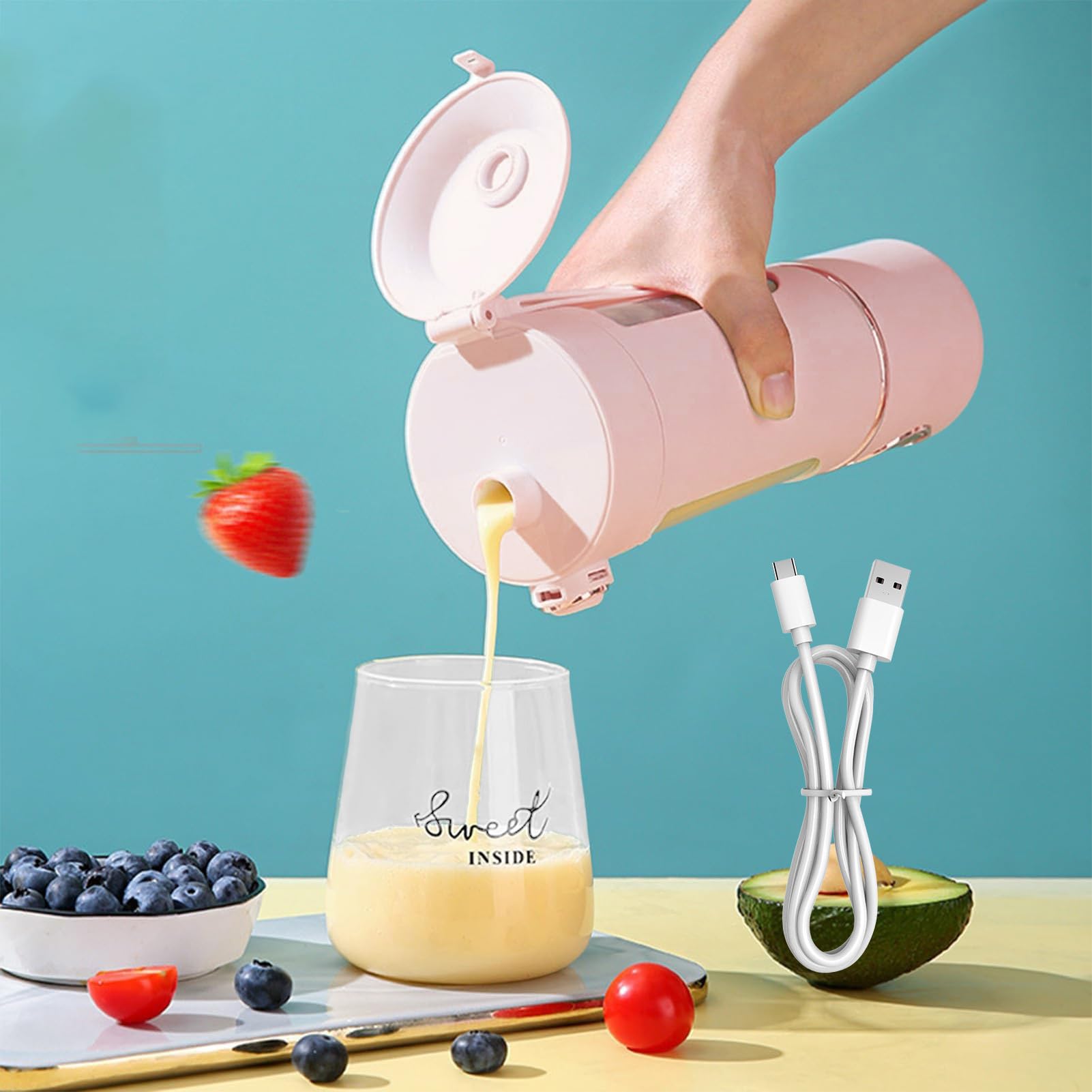 Batidora Personal Portátil Batidora Eléctrica de Vaso de 700ml para Frutas