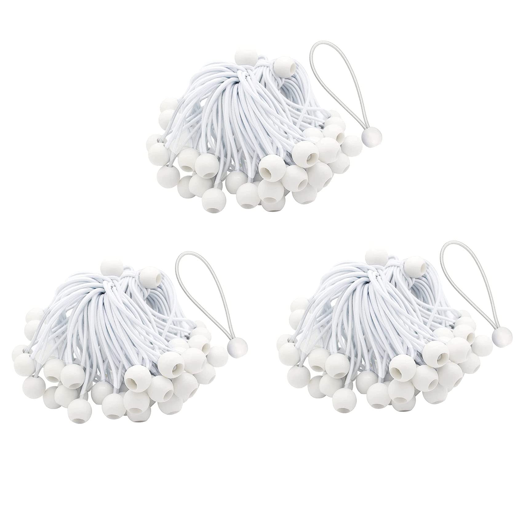 Hndhbfgrt 150 Pcs Bungee Cord with Balls Elastic Ties Bungee Toggles Ties for Marquees,Tents Banners,Flag Poles,Tarp (White)