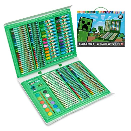 Minecraft Lápices Colores para Pintar - Estuche Escolar con Ceras de Colores para Niños Rotuladores, Acuarelas y Pasteles al óleo - Maletín Pinturas para Niños - Set de Dibujo para Niños
