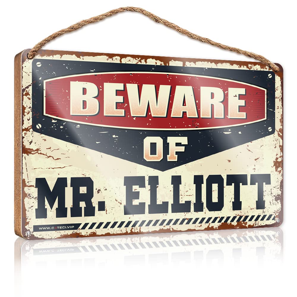 HELIOFORGE Wood Bathroom Sign Beware Of Mr. Elliott Wooden Sign(15X28CM)