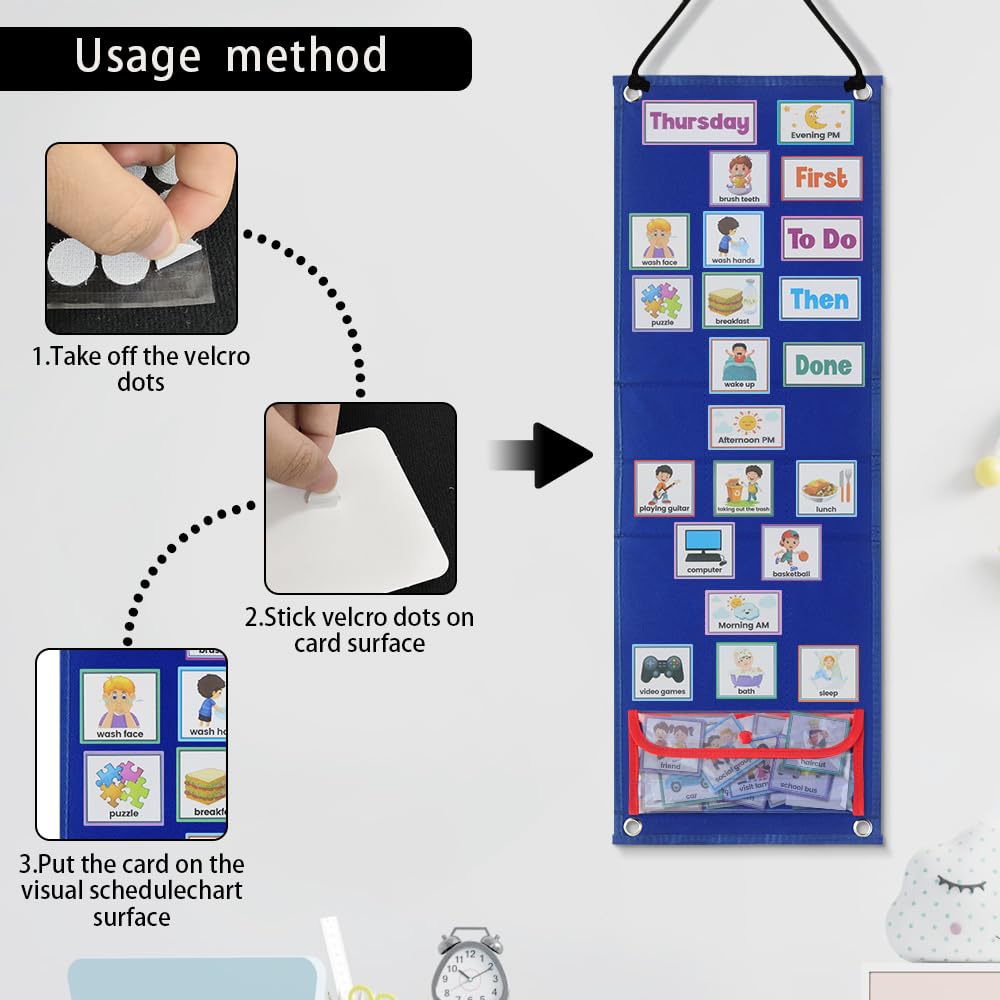 Visual Schedule for Kids Autism & ADHD - Daily Routine Chart with 107 PECS Cards, Now & Next Board for Home & Preschool Learning, Sensory-Friendly Magnetic Timetable for Behavior Management - Image 4