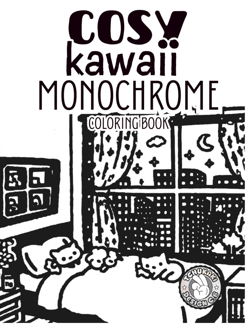 Cosy Kawaii Monochrome Coloring Book: still and slow Cute and Relaxing Pages with Adorable Animals, Cozy Scenes and Stress Relief Designs for Adults and Teens