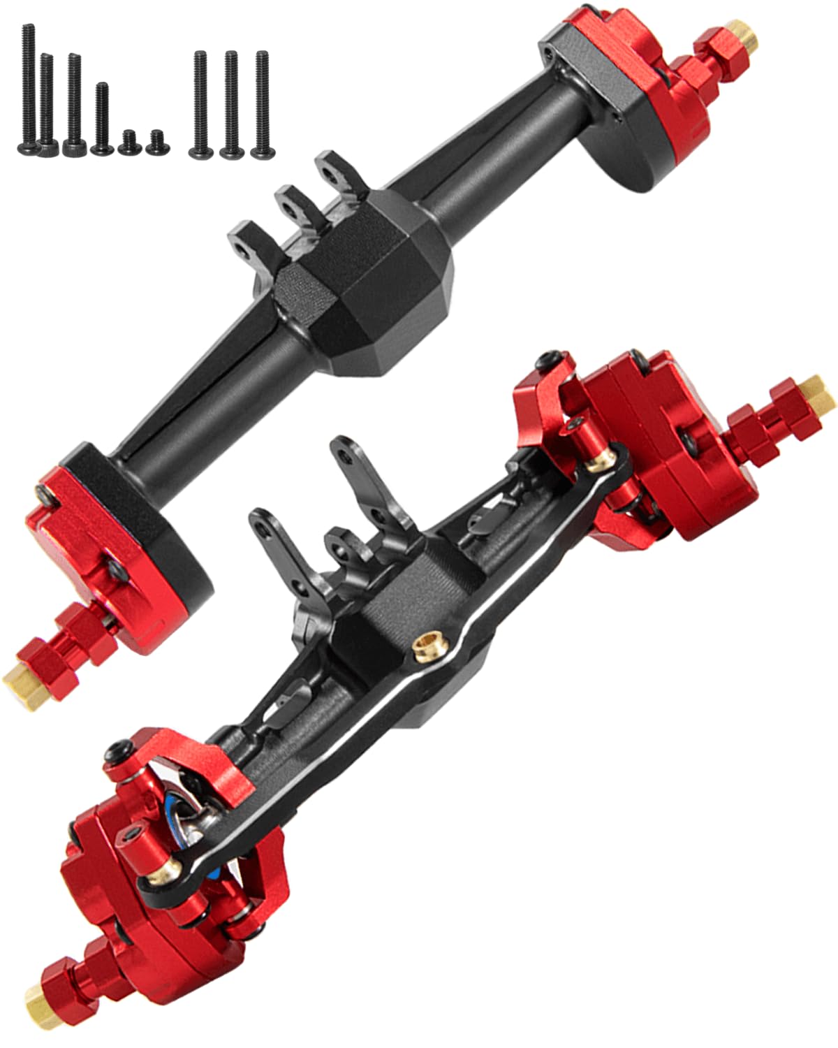 Rcarmumb RC Portal Axle Upgrades Part for 1/18 Trx4m,Aluminum Alloy Front Rear Portal Axle Housing,2PCS,Black w/Red