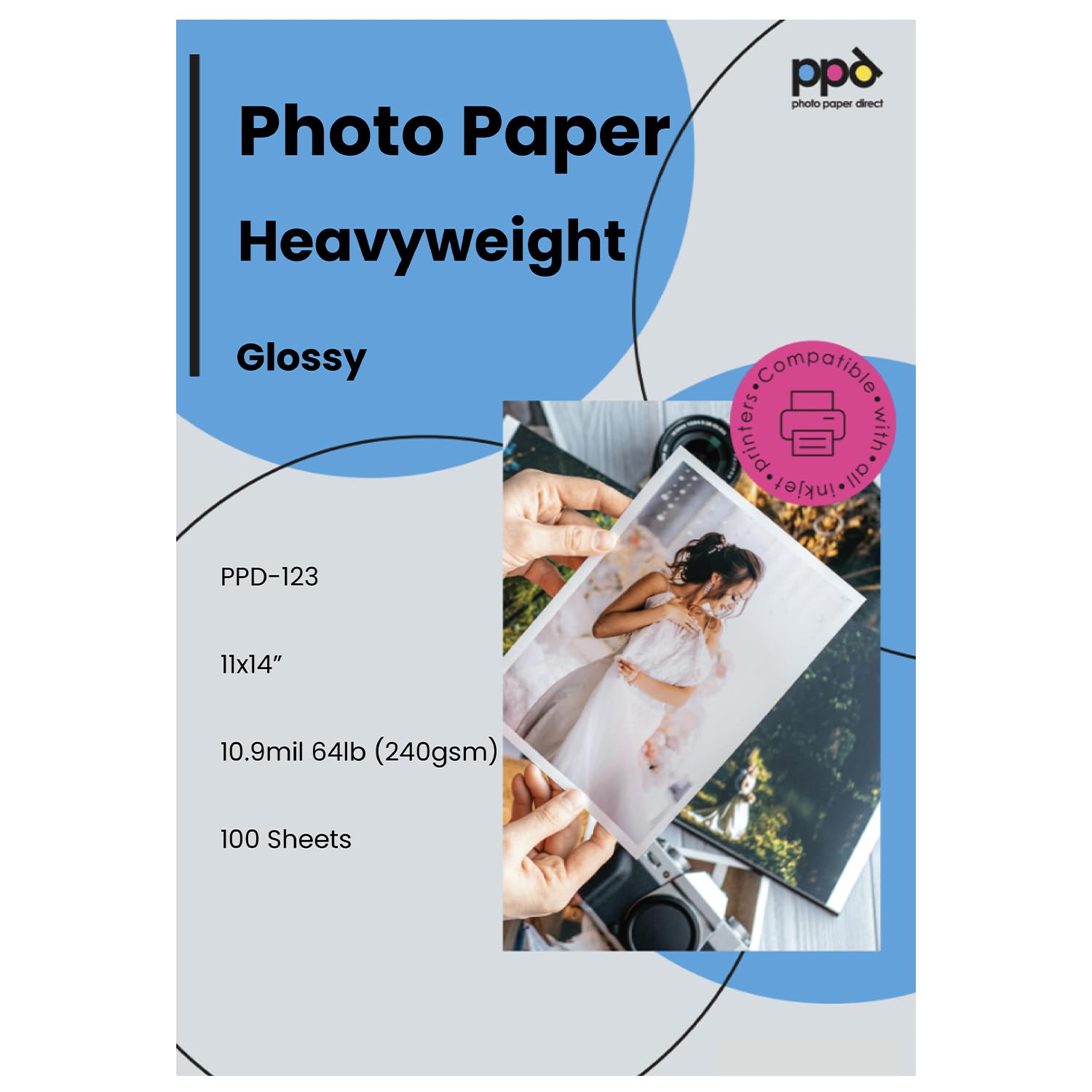 Carta fotografica inkjet Heavyweight lucido 29 kilogram. 10.9 mil 27,9 x 35,6 cm -50 fogli