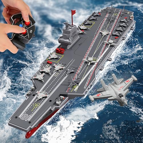 Ssccgym 40CM S19 Hobby RC Boat for 14y+ Beginners Remote Controlled Warship Aircraft Carrier 4WD 2.4G Battleship 10km/h On Water Lakes Pools