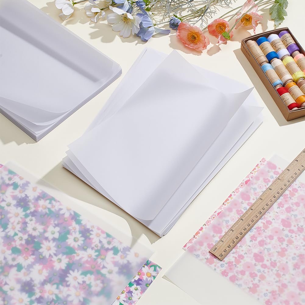 INFUNLY 150 piezas de papel de base para acolchar, hojas de papel de costura translúcidas de 8.3 x 11.7 pulgadas, papeles de base de costura, piezas cuadradas de papel de calco para manualidades