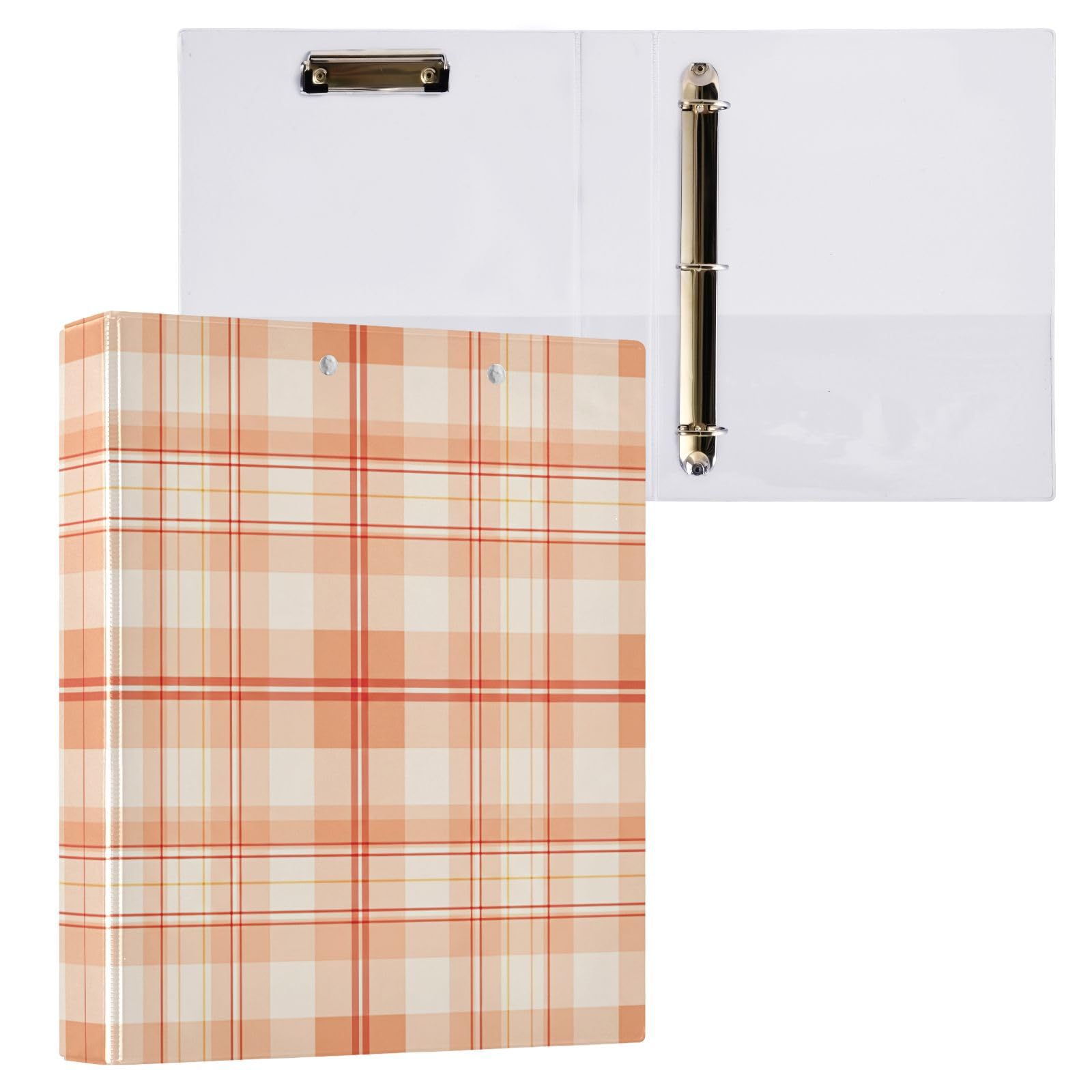 Raccoglitori a 3 anelli, 3,8 cm, motivo scozzese arancione, decorativo, con clip in metallo, formato A4, organizer per casa e ufficio, confezione da 2