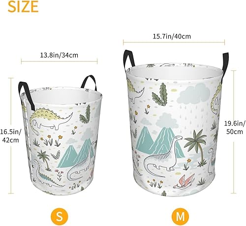 Miniatura 3 de Cesta de lavandería de dinosaurios, plegable, grande, con asas, fácil de transportar, cesta de almacenamiento redonda para ropa sucia, cesta de