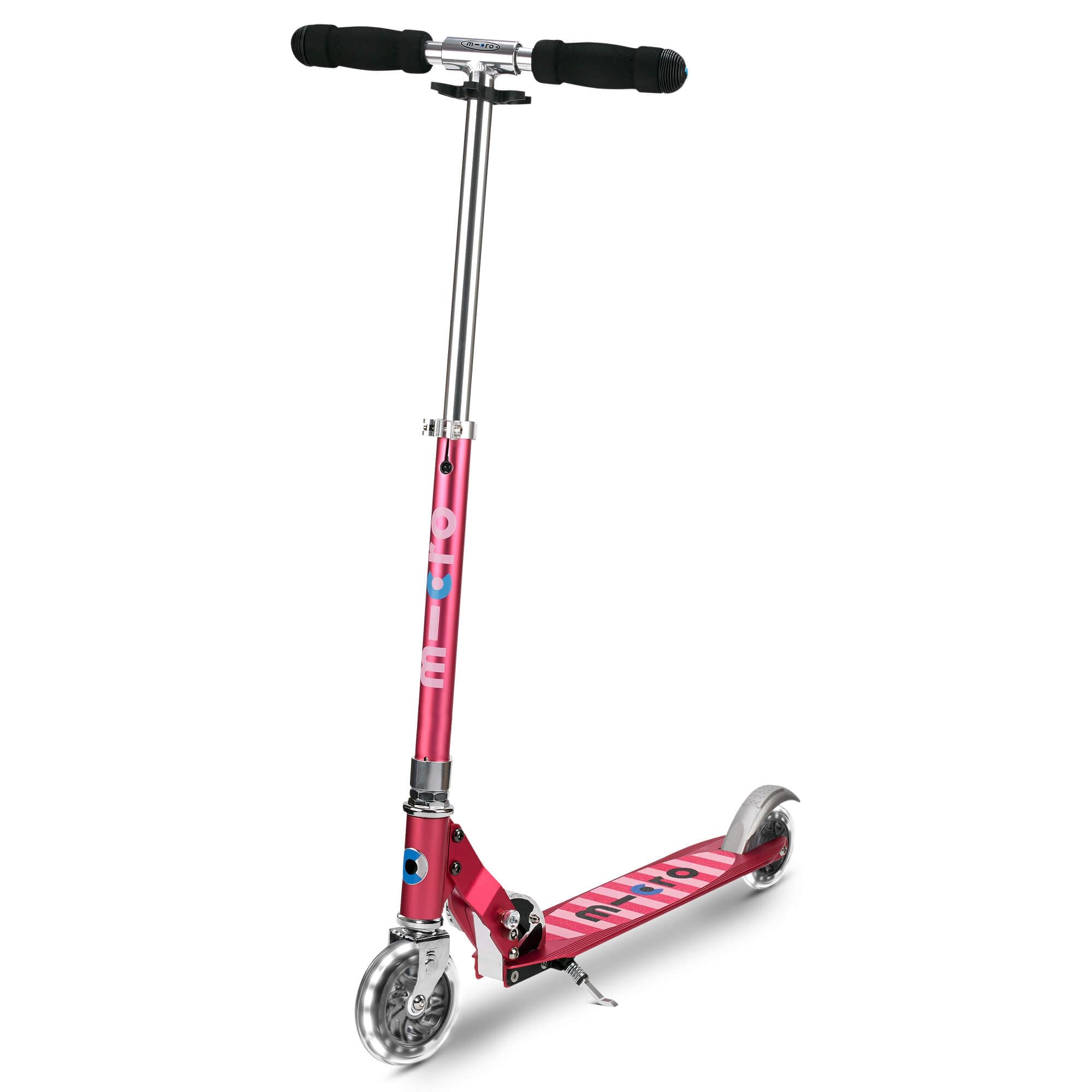 Micro Scooters | Micro Sprite Classic LED Children's Scooter | Handlebar Adjustable | Light Up Wheels | Foldable | Kickstand | 5 to Teen | Boys & Girls | Pink Stripe