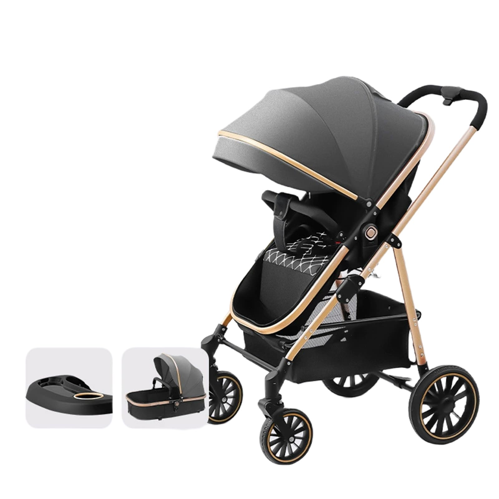 2-in-1 Baby Stroller – Convertible Bassinet Pushchair for Infants and Newborns 0-36 Months – Premium Standard Stroller with Enhanced Safety and Comfort (Gray)