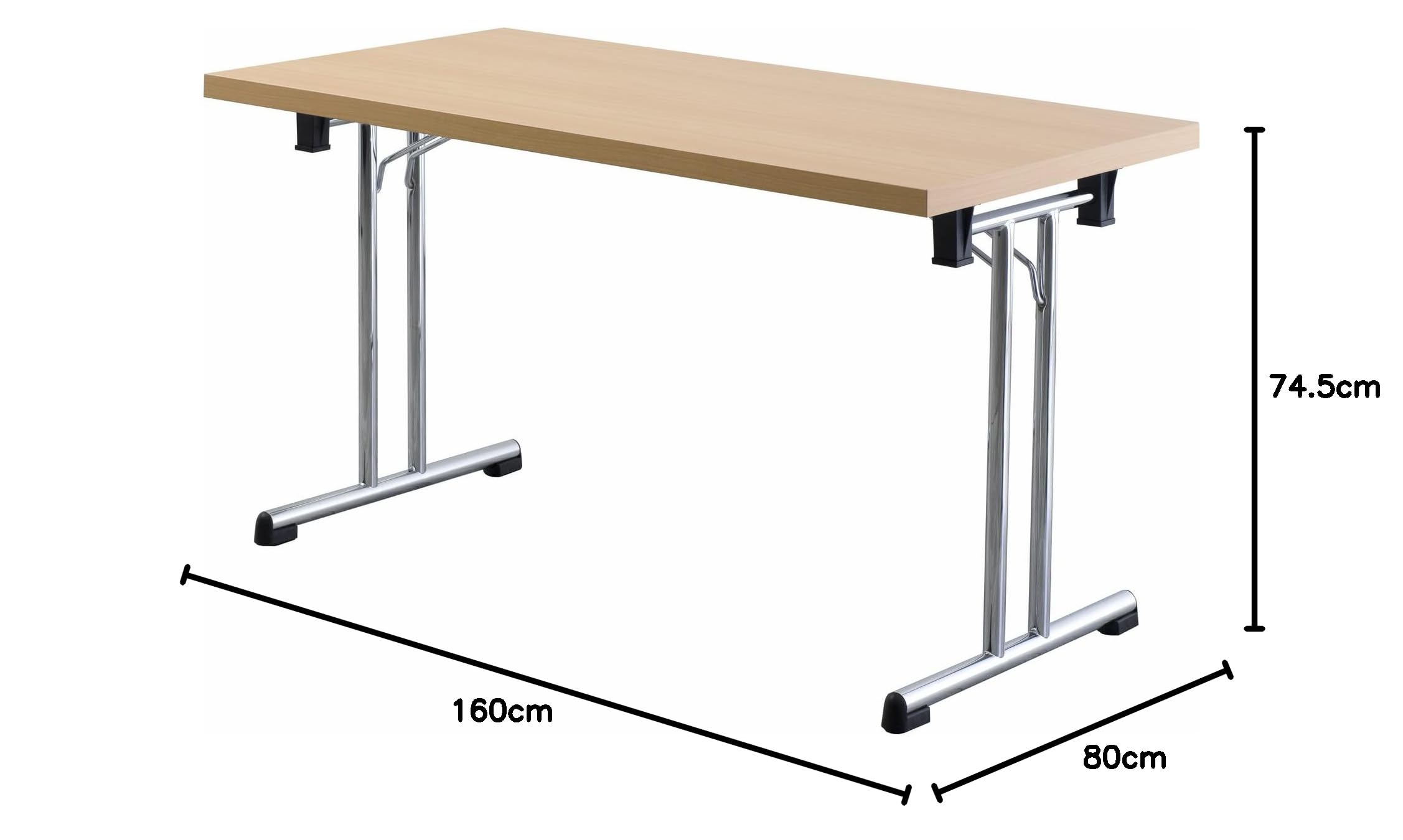 Bümö Klapptisch Buche 160 x 80 cm klappbar & stapelbar, klappbarer Schreibtisch, Klappschreibtisch, Tisch klappbar, Klappbarer Tisch, Klapptisch Holz-Platte, Gestell stabil aus Metall verchromt