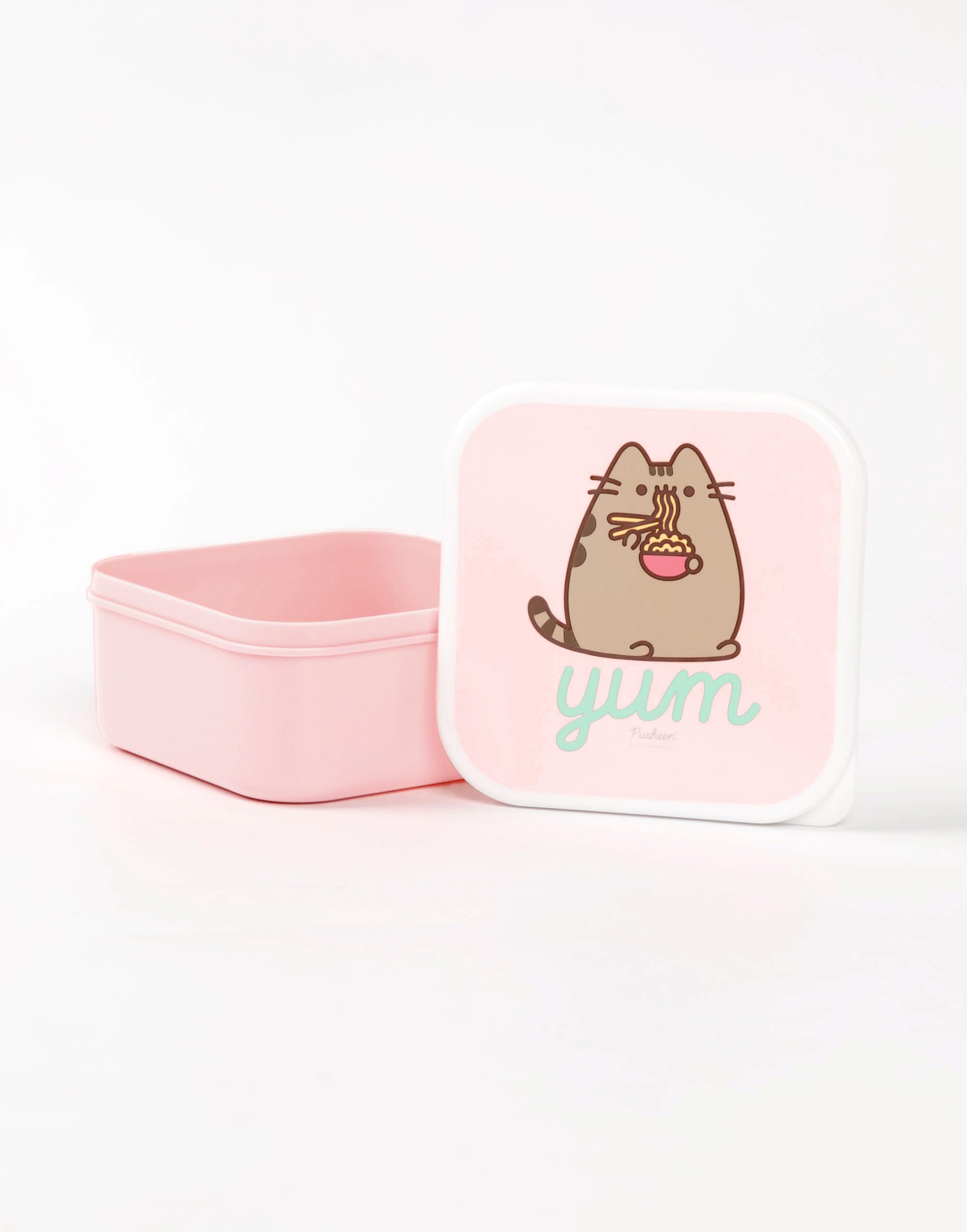 Pusheen le sac à lunch, la boîte à lunch et l'ensemble de bouteilles de boissons le chat à la menthe | Snack Attack Polkadot Ensemble déjeuner scolaire pour filles | Bouteille d'eau transparente