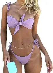 Conjunto de biquíni tropical de duas peças com nó frontal, Roxa, P