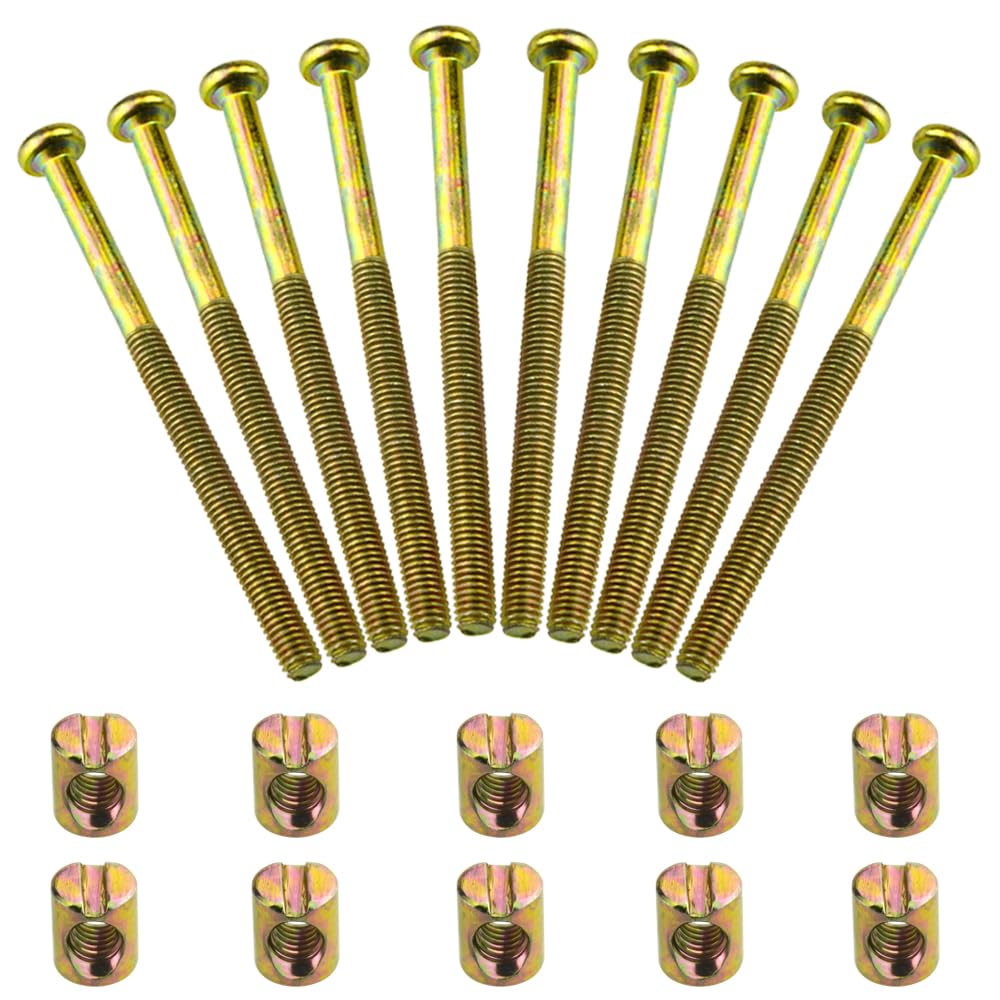 TOVOT 10 Set M6 x 90MM Furniture Screws with Bolts Bed Bolts Hex-Socket Screws for Furniture Crib, Gold