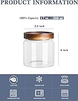 Vista 2 de Kanwone Juego de 6 tarros de almacenamiento de vidrio, recipientes herméticos de almacenamiento de alimentos de 17 onzas con tapas de bambú
