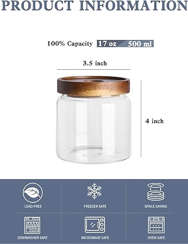 Miniatura 2 de Kanwone Juego de 6 tarros de almacenamiento de vidrio, recipientes herméticos de almacenamiento de alimentos de 17 onzas con tapas de bambú,