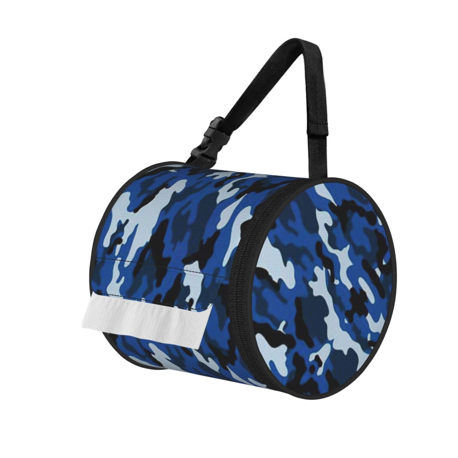 Blue Camo Printed Pet-Proof Toilet Roll Bag, Durable Oxford Cloth with Handle for Travel Tent Kitchen