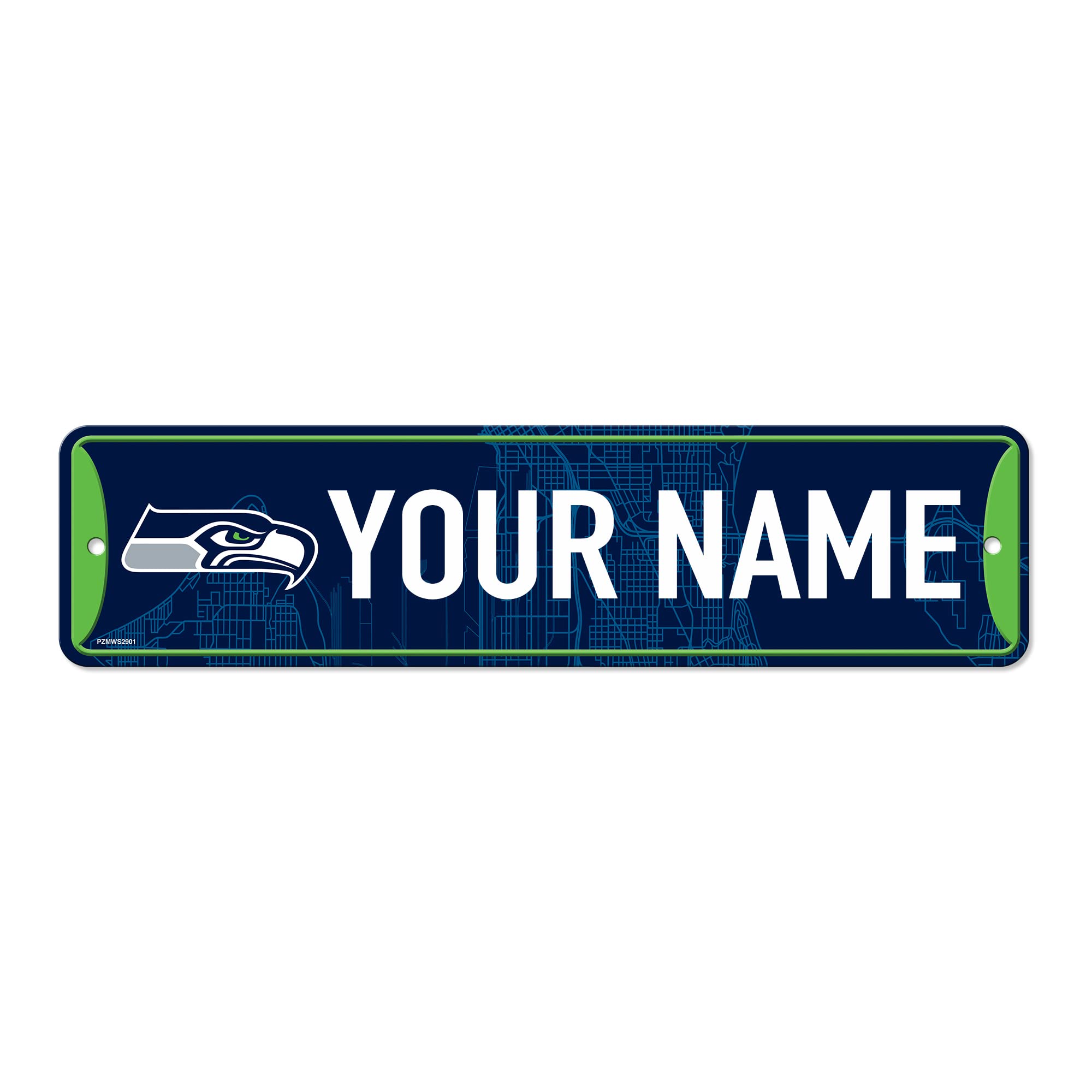 Rico Industries NFL Football Seattle Seahawks Primary Personalized Metal Street Sign 4" x 15" Home Décor - Bedroom - Office - Man Cave