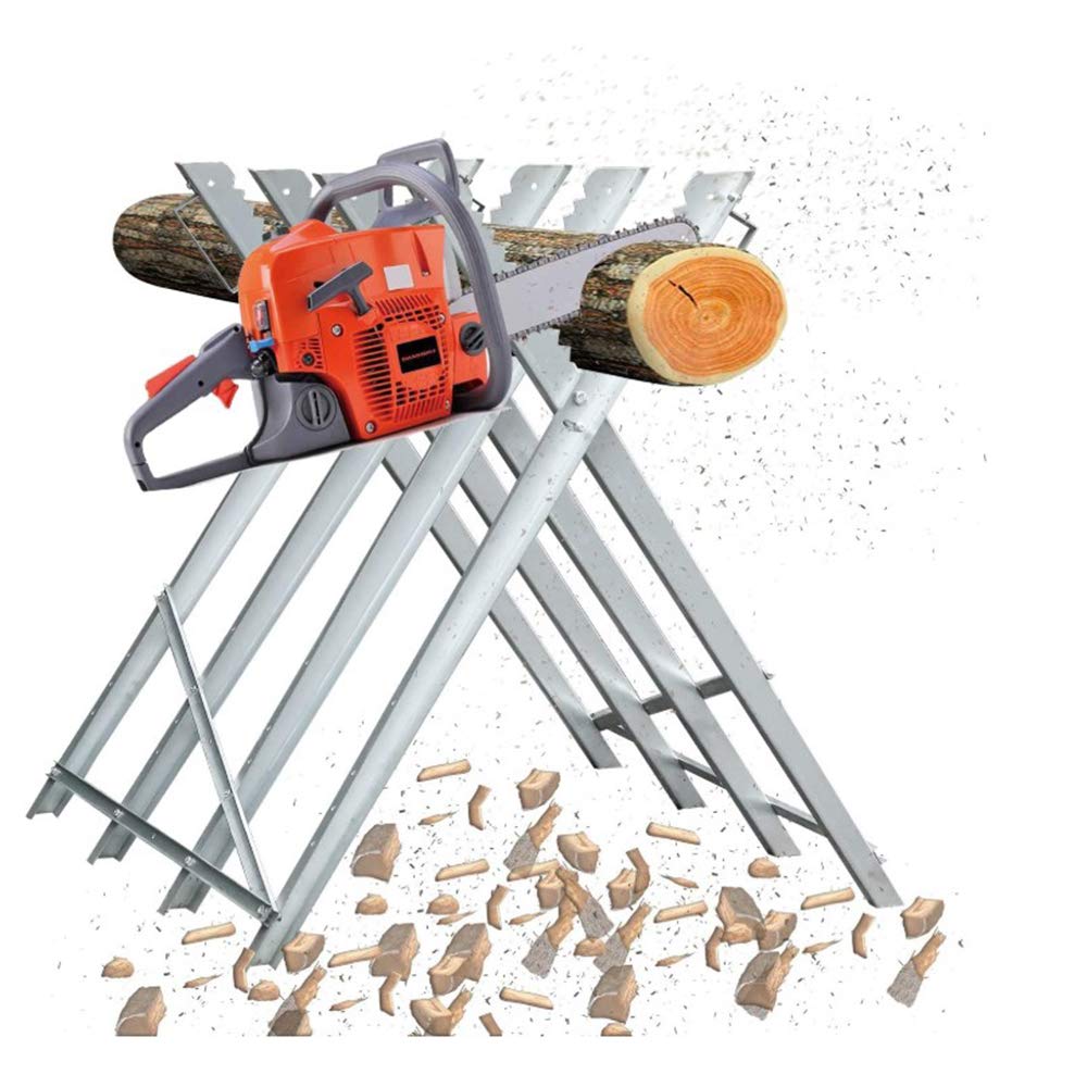 Cavalletto da sega per motosega, cavalletto da segatura pieghevole 150 kg metallo zincato giardino denti porta tronchi supporto da taglio cavalletto per sega motosega (84 x 80 x 80 cm, 4 colonne)