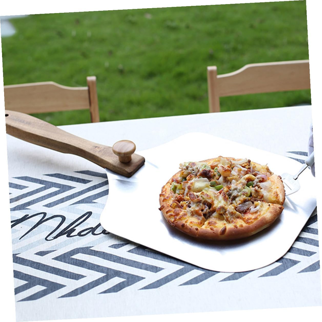 Foldable Aluminum Pizza Spatula with Wooden Handle Baking and Pizza Transfer Shovel for Restaurant and Home Oven Use with Carrying Box Random Color