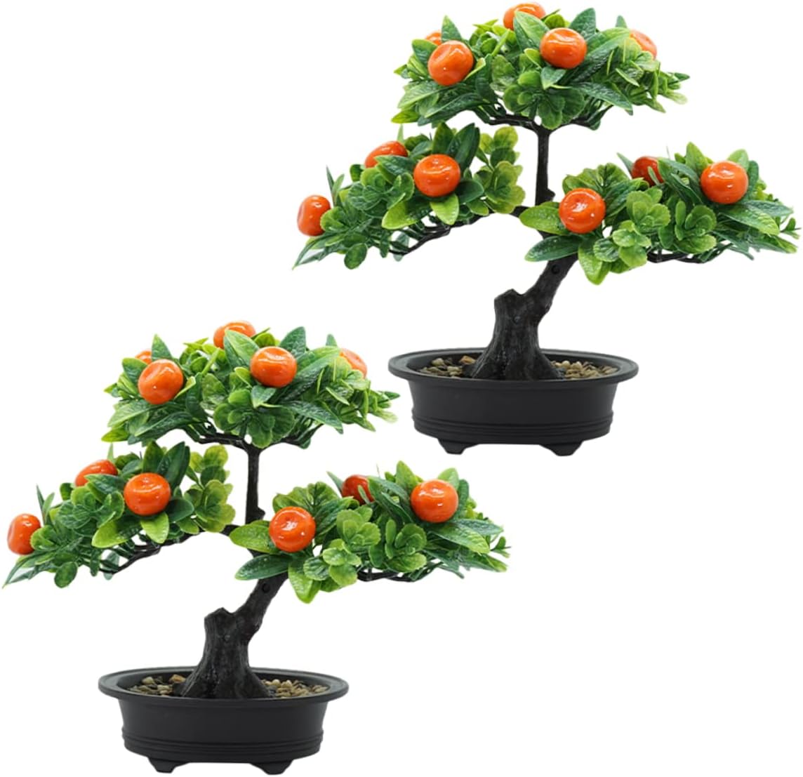 2pcs Artificial Fruit Tree Bonsai Realistic Simulation Potted Fake Fruit Decor for Home and Office Desk Decoration Indoor Faux Greenery Arrangement