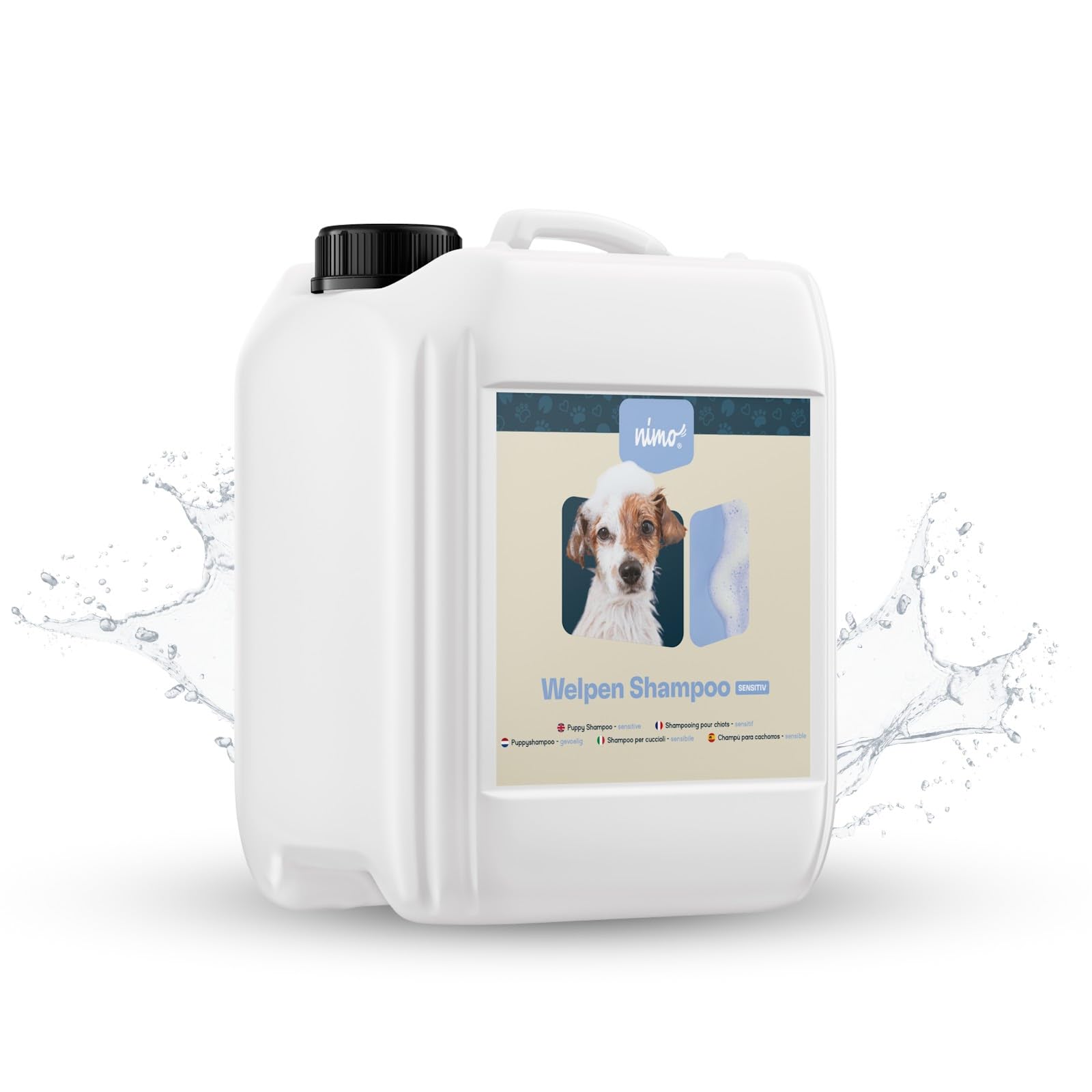 nimo® Welpen Shampoo sensitiv | ohne Duftstoffe & pH-Neutral mit Kollagen | für alle Hunderassen und Sensible, allergische Welpen | für bessere Kämmbarkeit & glänzendes Fell, 100% tierleidfrei