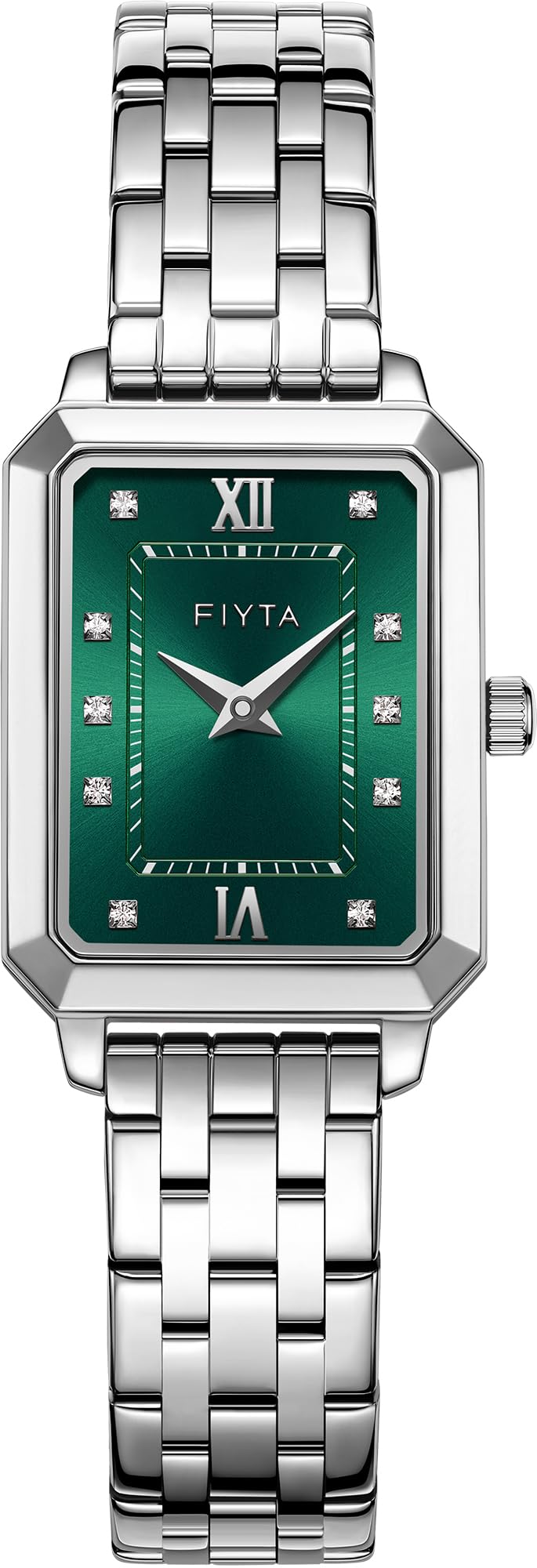 FIYTA Women's Bracelet Watch, Stainless Steel, Synthetic Sapphire Crystal, Classic Rectangle Case, 2-Hand, 30M Water Resistance, 21MM Quartz