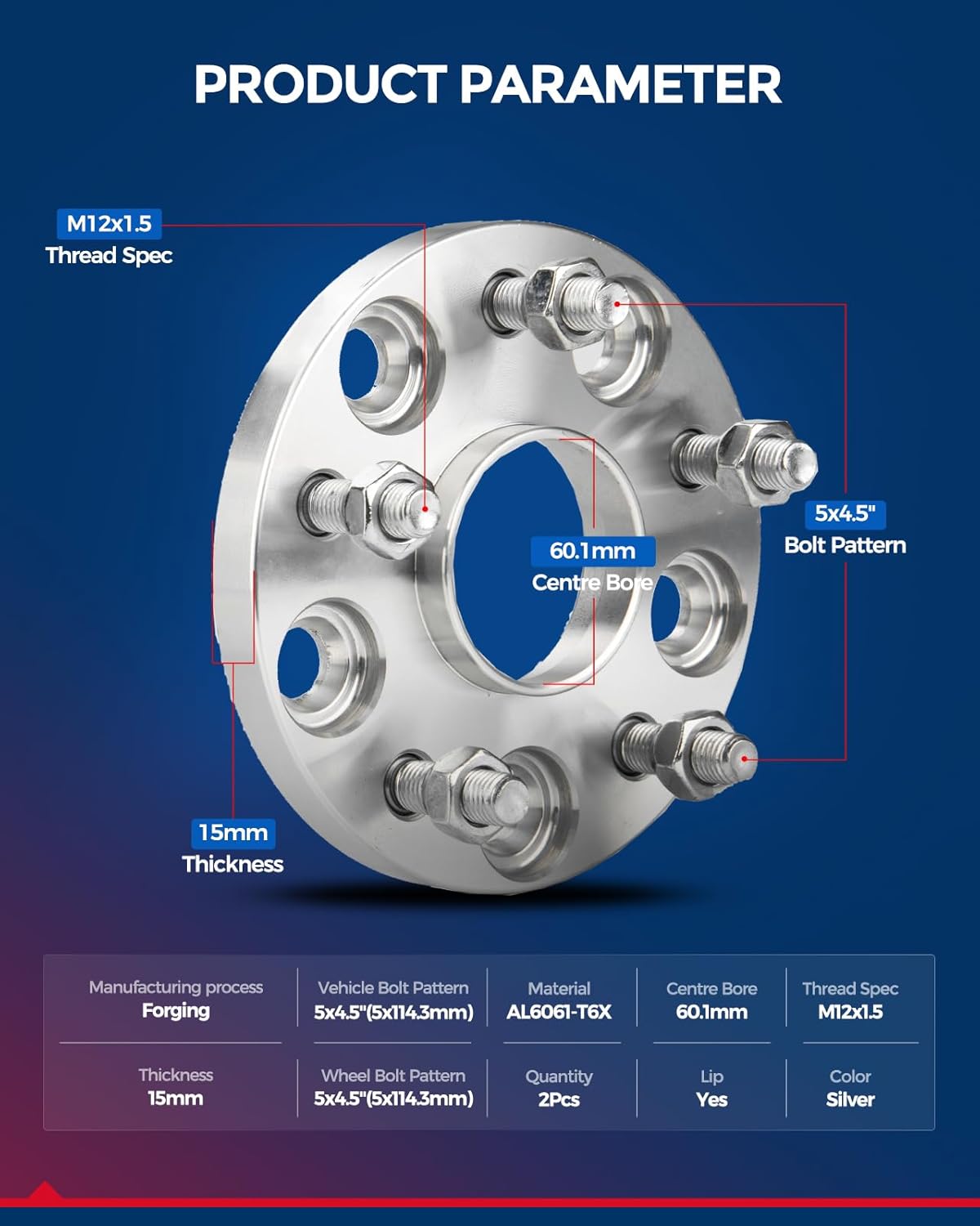 KAX 5x4.5 Wheel Spacers, Forged 15mm 5x114.3mm Hubcentric Spacers with Thread Pitch M12x1.5 Hub Bore 60.1mm,2Pcs fit for 2021-2024 ES250, 1992-2003 ES300, 2013-2023 ES300h, 2004-2006 ES330,Silver