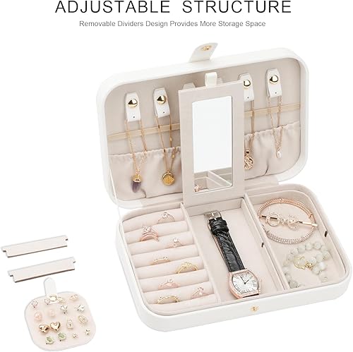 Miniatura 4 de Organizador de joyas de viaje, joyero de viaje, estuche de viaje para mujer, pequeño joyero para viajes, organizador de viaje de joyería, blanco B