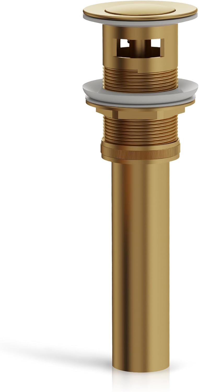 Bathroom Sink Pop-Up Drain with Overflow, Assembly in Brushed Gold for Vessel Sinks Lavatory Vanity, Anti-Explosion and Anti-Clogging Drain Strainer Stopper