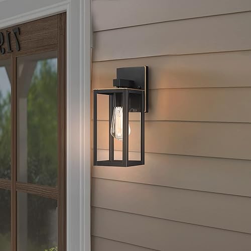 Miniatura 6 de WISBEAM Farol de pared para exteriores, aplique de pared como lámpara de porche, base E26 de 60 W máximo, carcasa de metal más vidrio, calificación