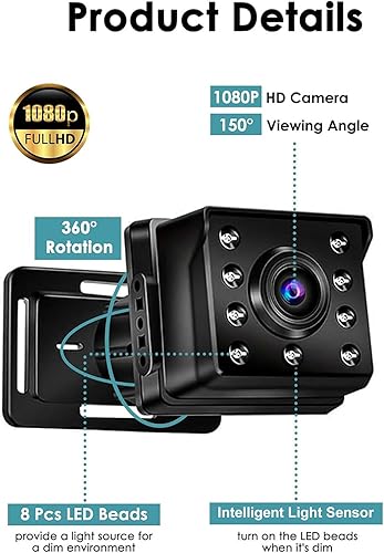 Miniatura 8 de Cámara de coche para bebé, doble canal de 5 pulgadas, 1080P, monitor infantil con 2 cámaras de visión nocturna IR y ángulo de visión amplio de 150