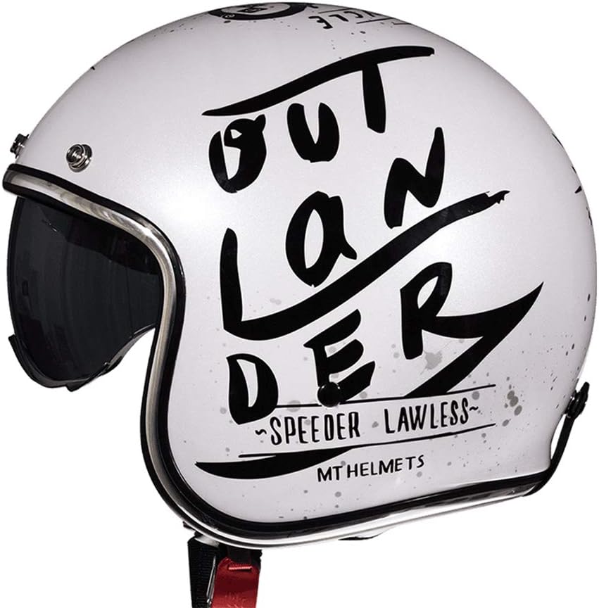 YLee Retro helmet motorcycle Harley helmet built-in anti-UV sun visor retro open face 3/4 DOT approved men and women summer safety helmet with,White,XL