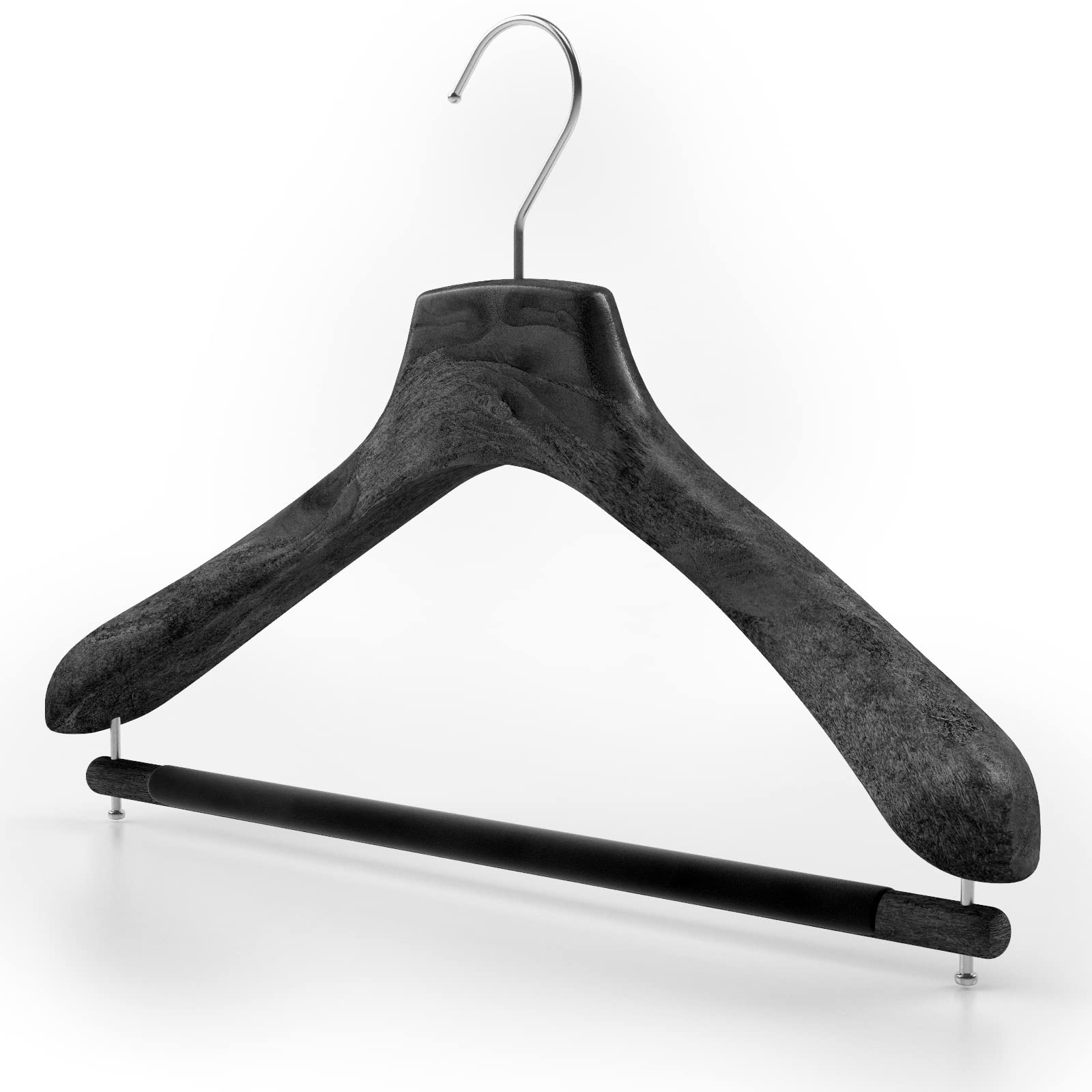 Mainetti Grucce Appendini per Cappotti, Abiti, Giacche NSAR linea Sartoriale, con Stecca, 10 pezzi (Nero con gancio zincato, 43 cm)