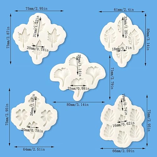 Miniatura 2 de Cestony 5 moldes de silicona con múltiples cavidades para decoración de velas de postre y caramelos duros de chocolate, con hojas de ginkgo