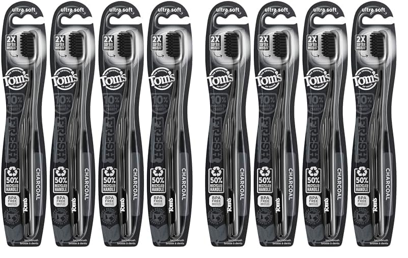 Tom's of Maine Cepillo de dientes suave de carbón, suave, paquete de 8 (el embalaje puede variar)