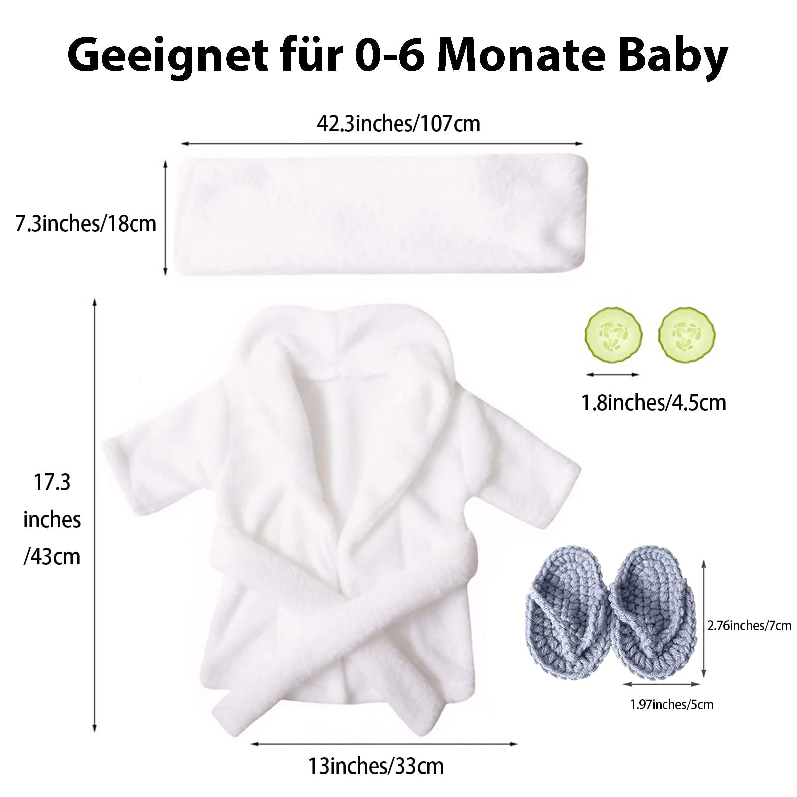 Lot de 6 Nouveau-Né Photographie Prop Violette Vêtements Pantoufles Concombre pour Bébés