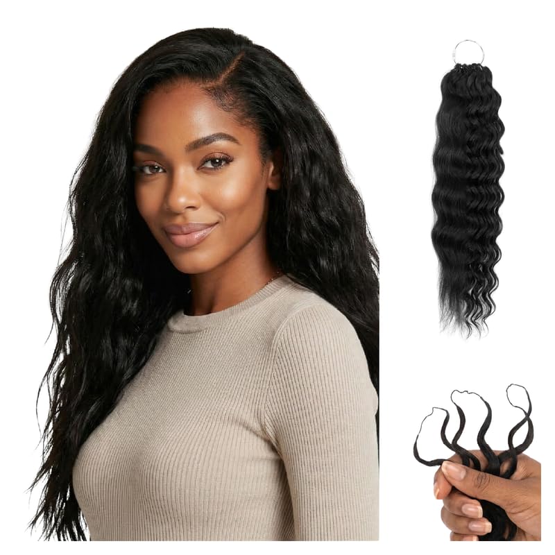 100% Unprocessed Remy Human Hair Feather Crochet Extensions for Women – Reusable, Invisible Knotless Feather Hair - Wet & Wavy - Natural