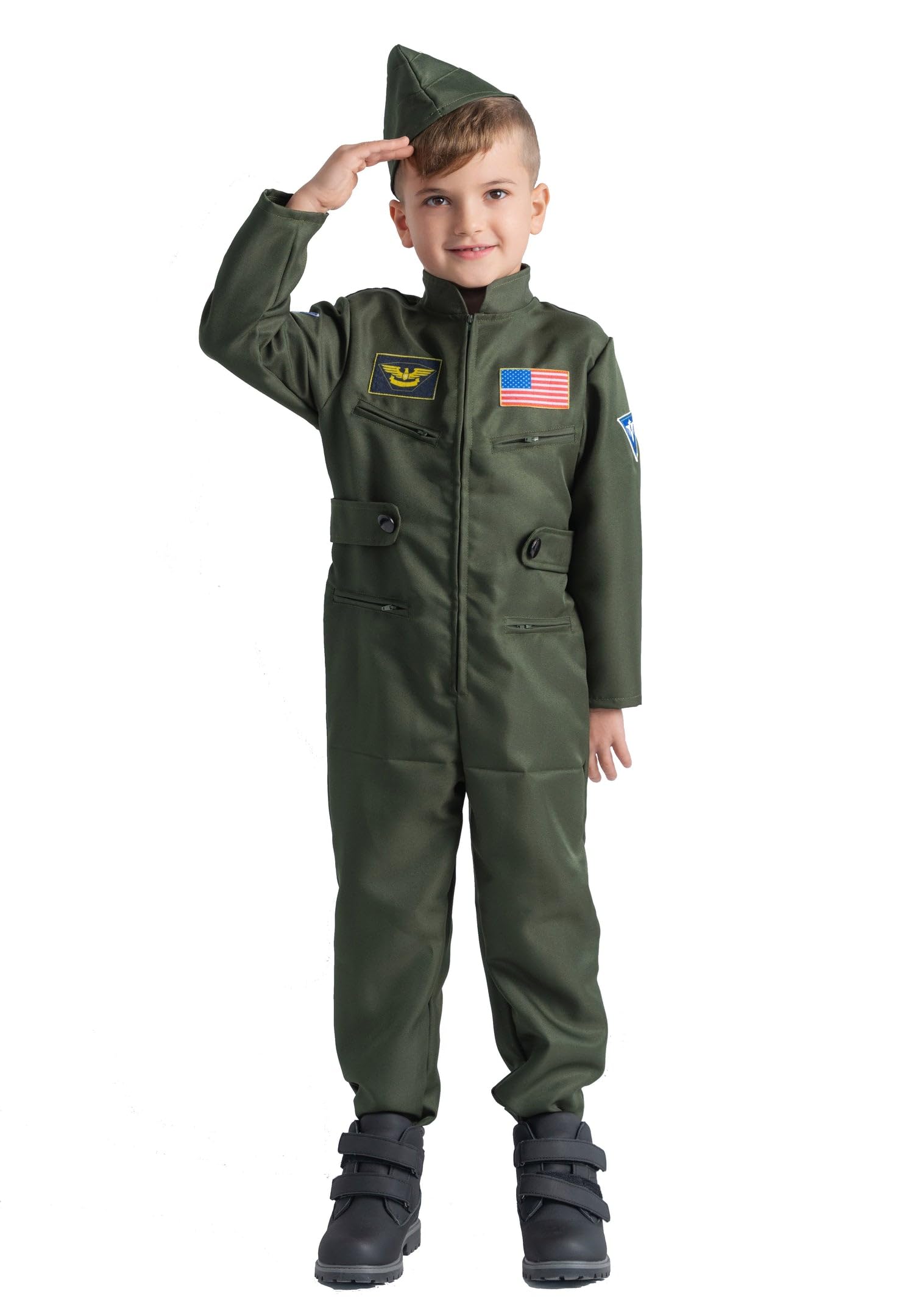 Dress Up America Fighter Pilot Costume for Kids - Air Force Fighter Pilot Jumpsuit - Top Gun Dress-Up Suit for Boys