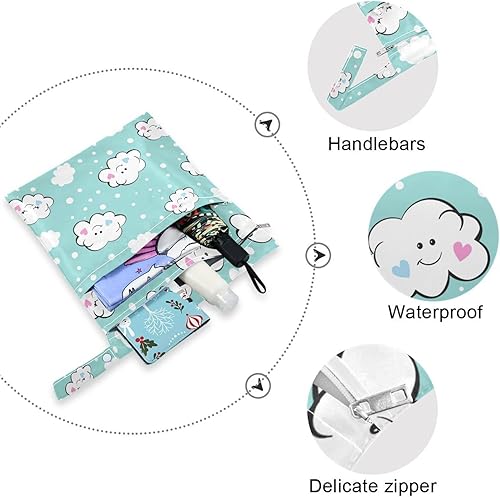 Miniatura 5 de Cute Clouds - Bolsa para pañales de tela para bebé, impermeable, reutilizable, bolsa de viaje con dos bolsillos con cremallera para trajes de baño,