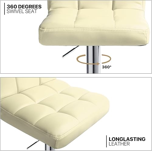 Miniatura 65 de MoNiBloom Juego de 2 taburetes de bar ajustables de piel sintética, giratorios, altura de mostrador, moderno taburete cuadrado con respaldo para