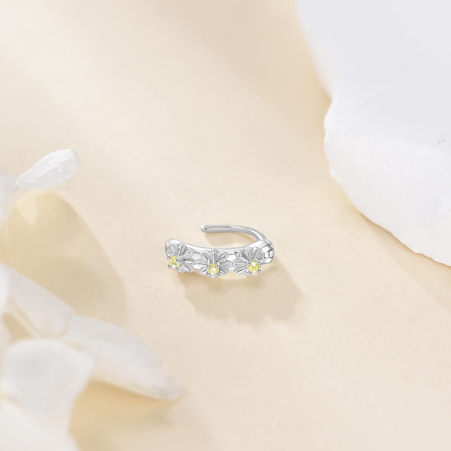 14G Daisy Flower Belly Button Ring 925 Sterling Silver Daisy Flower Clicker Hoop Navel Ring Piercing Jewelry Gifts For Women