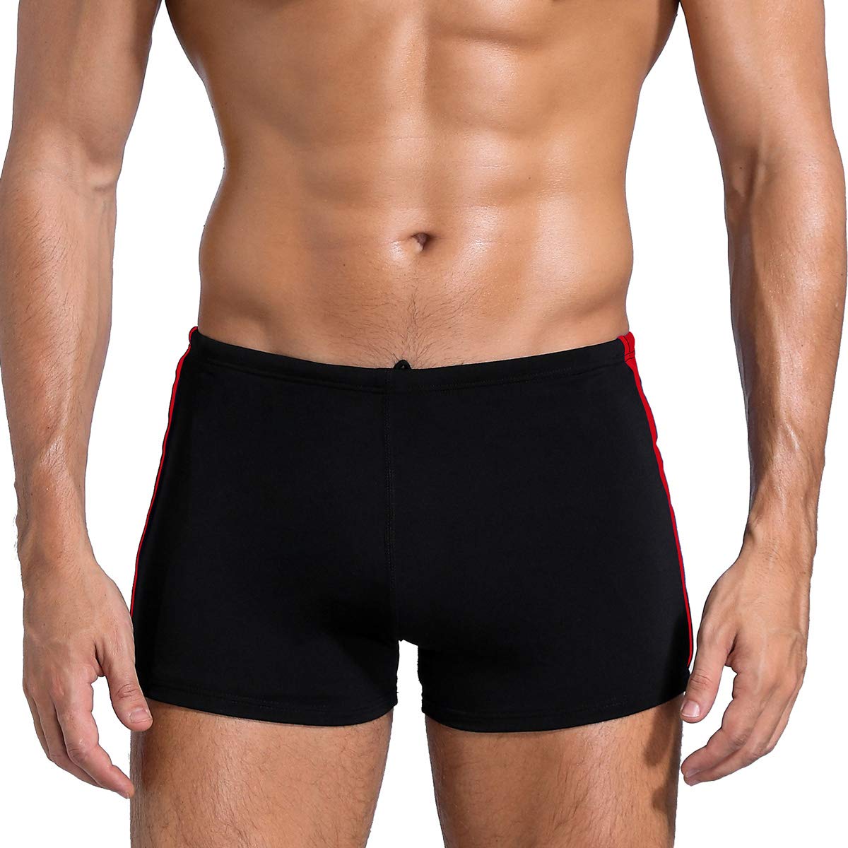 3asyglide Square Leg Suit Mens Comfortable Swimsuit for Polyester PBT Fabric (32, Black&Racing Red)