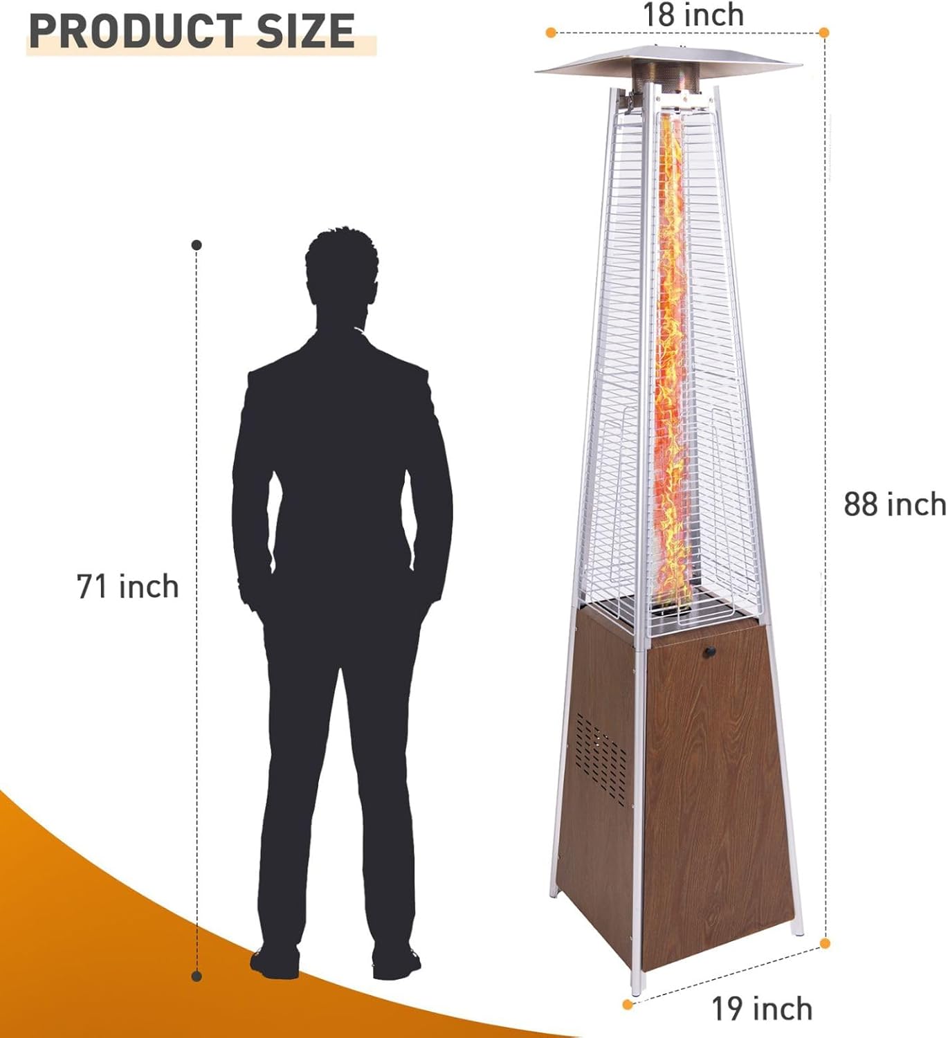 Propane Patio Heater for Outdoor Use, 48,000 BTU Pyramid Patio Heaters with Cover & Wheels, Triple Safety Protection, 88" Quartz Glass Tube Propane Heater for Terrace Poolsid Deck Backyard, Brown