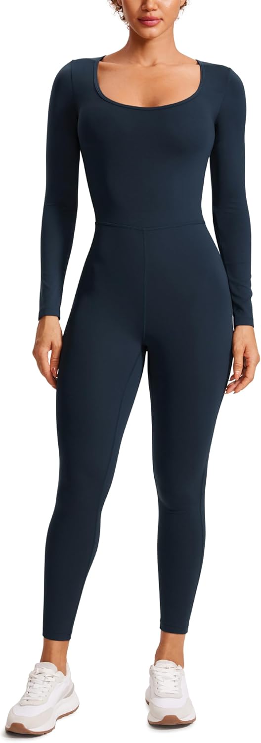 CRZ YOGA Butterluxe Long Sleeve Jumpsuits for Women Scoop Neck Casual Yoga One Piece 25" Leggings Rompers